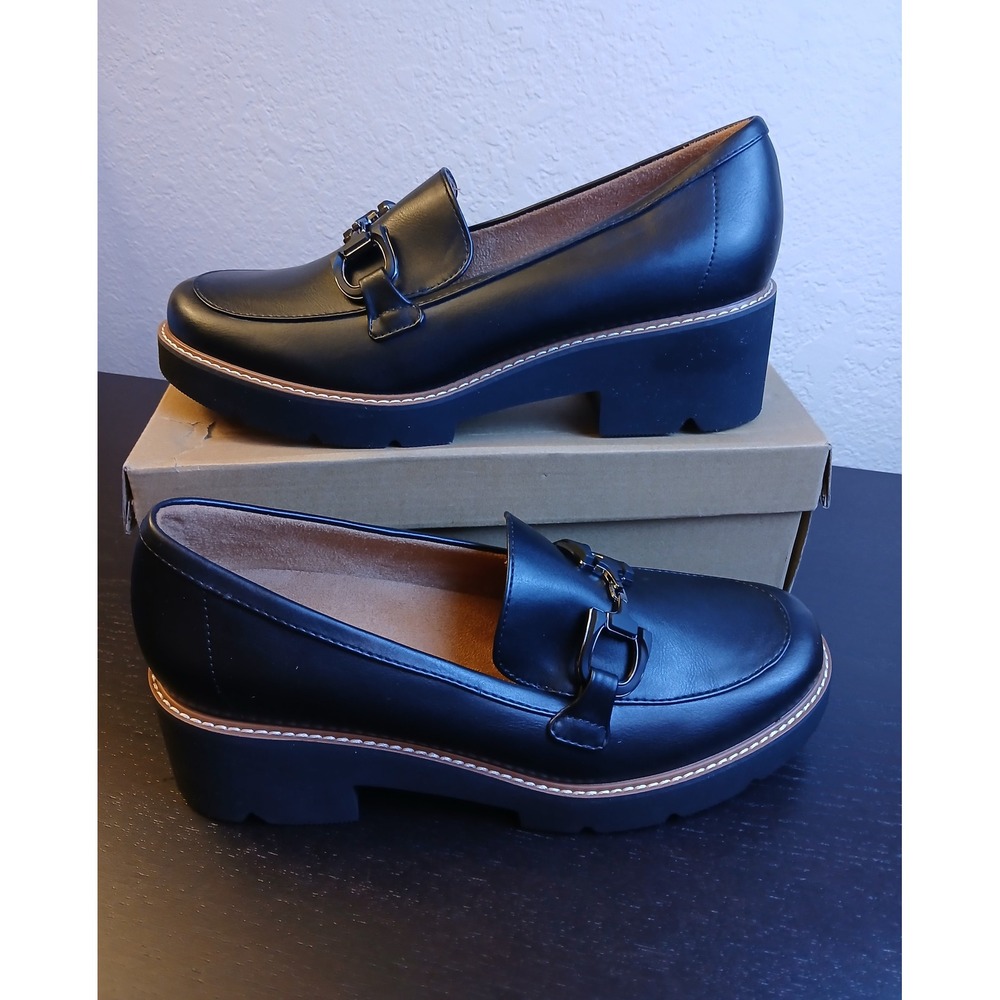 Naturalizer Darry Black Platform Lug Sole Loafers Gunmetal Bit Size 10 M NEW
